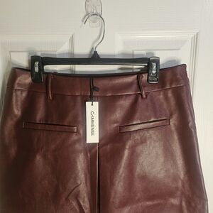 NWT Commense Faux Leather Maroon Women's SKORT.